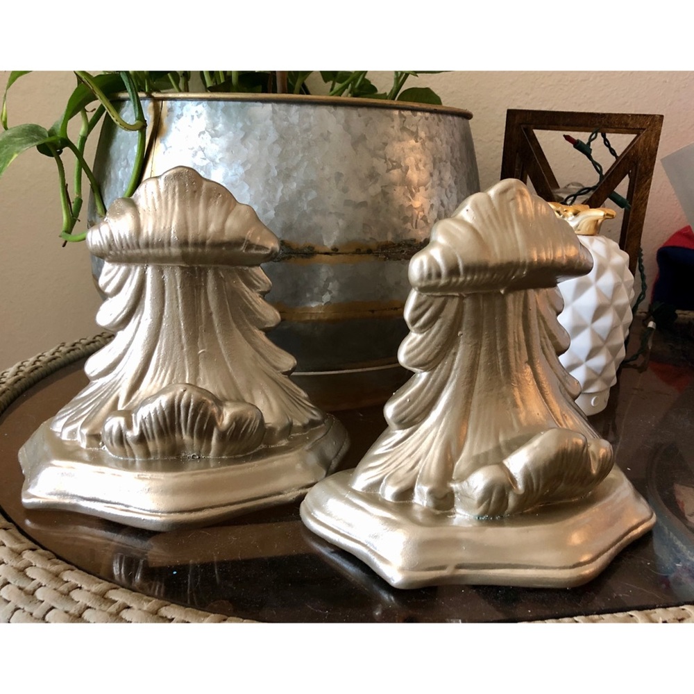 VINTAGE! Handcrafted Plaster/Ceramic/Clay Bookends Matte Gold or Easy to Paint👍